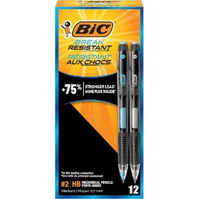BIC Break Resistant Mechanical Pencils with Erasers, No. 2 Medium Point (0.7mm), 12-Count Pack of Pencils for School or Office Supplies