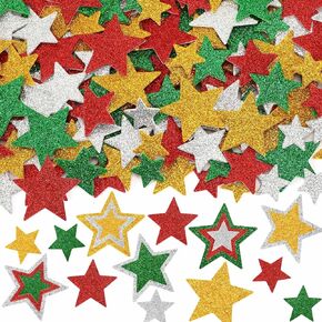 JULBEAR Colorful Glitter Star Foam Sticker, 300Pcs Stars Shapes Glitter Self Adhesive Foam Stickers for Kids Party Favors Toddler DIY Crafts Supplies Home Decorations