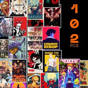 Premium Anime Stickers Bundle of 102: Exclusive Classic Manga Selection, Japanese Style Kawaii Collage Kit, Popular Aesthetic Decals, 100% Waterproof Vinyl with Matte Finish and High Definition