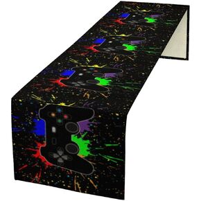 Gaming Table Runner Gamer Gamepad Table Runners,Hippie Video Games Rectangular Runner,Modern Gamer Graphic Watercolor Table Center Decor for Home Living Room Bedroom,Black 13x36 Inch