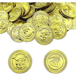 Plastic Pirate Gold Coins 100 Pieces St. Patrick’s Day Pirate Gold Coins, Fake Gold Treasure Coins for St. Patrick’s Day Decorations, Pirate Themed Party Treasure Hunt, Novelty Party Favor