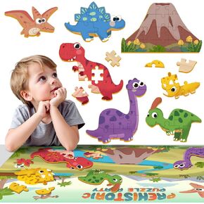 iPlay, iLearn Floor Puzzle for Kids Ages 3-5 4-6, Dinosaur Jigsaw Puzzle, 52Pcs Wooden Dino Puzzles Game, Toddler Educational Learning Toy, Preschool Birthday Gifts for 7 8 9 10-12 Year Boy Girl Child