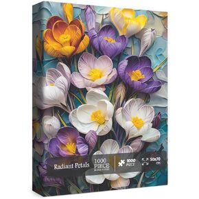 3D Pretty Flower Puzzles for Adults 1000 Pieces, Beautiful Plant Art Floral Jigsaw Puzzles, Challenging Colorful Wildflower Pages Aesthetic Purple Puzzle