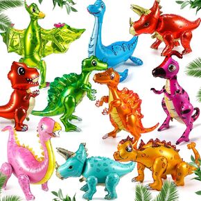 10 Pack Dinosaur Foil Balloons Party Decor Giant 3D Self Standing Inflatable Dinosaur Balloons for Birthday Jungle Theme Party Supplies Decorations