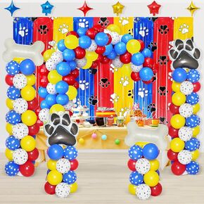 YIIHMEI Dog Paw Backdrop Birthday Party Decorations Supplies for Kids, 172pcs Paw Print Banners Balloons Column Arch Kit for Boys Girls