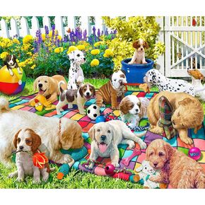 Springbok's Playful Pups on Parade 1000 Piece Puzzle for Adults and Families is an Adorable and Colorful Display of PuppiesLined Up for a Parade - Made in The USA