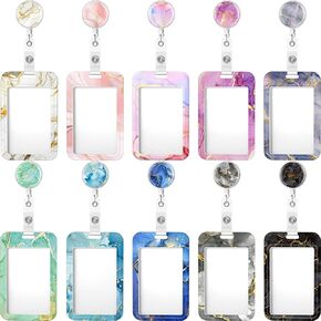Geyoga 10 Set Badge Holder with Retractable Reel Retractable ID Badge Holders with Clip Name Key Card for Nurse Doctor Teacher Office Gift for Coworkers(Flower)