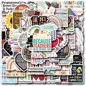 64pcs Paraprofessional Appreciation Stickers Aesthetic Waterproof Vinyl for Children, Girls, Boys, Teenagers, Adult Water Bottles, Laptops, Suitcases, Birthday Party Supplies, Mother's Day