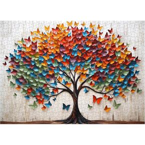 Butterfly Tree Puzzles 1000 Pieces for Adults, Tree of Life Puzzles, Coloful Nature Plant Flower Jigsaw Puzzles as Home Decor