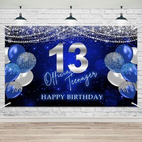 Lofaris Happy 13th Birthday Backdrop Banner for Boys Girls,Blue Official Teenager 13th Birthday Party Decorations 13 Years Old Bday Party Yard Sign Photo Props Decor Supplies(70.8x43.3inch)