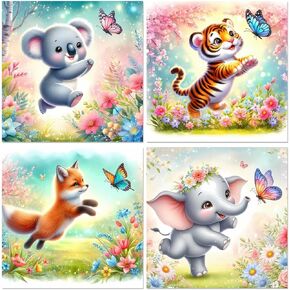 Croshom 4 Pack Paint by Numbers Kids-Cartoon Kids Paint by Number Ages 5-8-12 ، DIY Animals Phise Painting مناسبة للتزيين المنزلي ، تطوير عادات جيدة (8 × 8 بوصة)