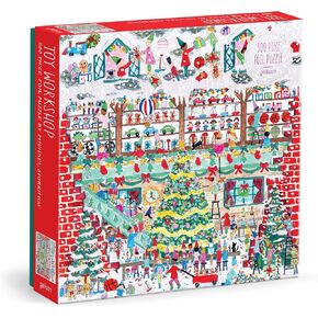 Galison Toy Workshop – 500 Piece Michael Storrings Foil Jigsaw Puzzle Featuring Beautiful Artwork of A Christmas Toy Workshop with Frosty Foil Accents