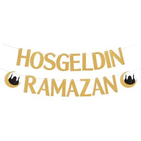 Hosgeldin Ramazan Banner, Eid Mubarak Decor, Ramadan Mubarak Banner, Golden Ramadan Decorations