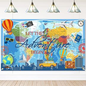 Avezano Let The Adventure Begin Banner Adventure Awaits Backdrop World Map Baby Shower Birthday Graduation Party Decorations Travel Themed Party Decorations Supplies 70.8 x 43.3 Inch