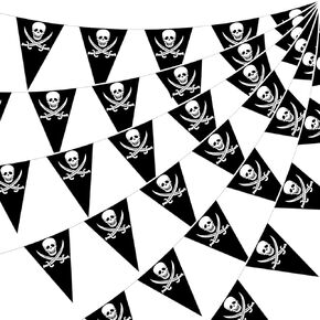59ft Pirate Flags Skull Pirate Banner Pirate Birthday Party Decorations 72Pcs Pirate Ship Triangle Pennant Bunting for Pirate Ship Supplies Halloween Birthday Party Outdoor Indoor Decorations