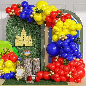 131pcs Red Blue and Yellow Balloon Arch Garland Kit for Birthday Party Decorations