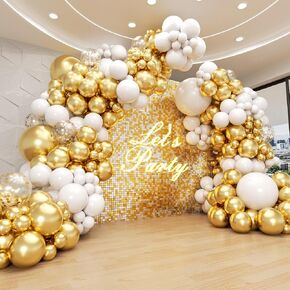 134pcs White and Gold Balloon Arch Kit, Metallic Gold and White Balloons with Gold Confetti Balloons for Engagements Wedding Baby Shower Anniversary Birthday Party Decorations