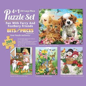 Bits and Pieces – 4-in-1 Multi-Pack Large 200 Piece Jigsaw Puzzles for Adults – Jigsaw Puzzle Set Bundle by Artist William Vanderdasson, Completed Puzzle Size: 15" x 19"