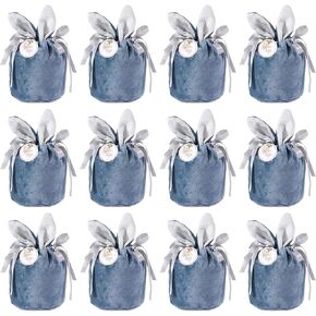 ISKYBOB Set of 12 Velvet Drawstring Bags, Easter Bunny Gift Pouches Creative Jewelry Cloth Pouch 3x4in Rabbit Ear Favor Bag for Wedding, Party, Pink
