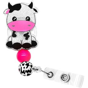 Badge Holder Retractable Clip Cute, Cow Badge Reel Holder Retractable Clip Cute Funny Cow ID Clip Badge Reels Retractable for Nurses Medical Assistant Hospital Women Badge Accessories