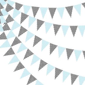 Blue Race Car Party Decorations - 3PCS Checkered Pennant, Checkered Triangle Banners, Racing Flags Banner, Checkered Flags for Checkered Racing Car Two Fast Birthday Party