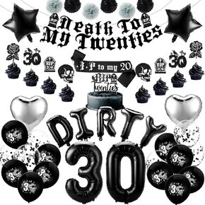 30th Birthday Decorations, Death to My 20s Decorations Rip to My 20s Birthday Decorations Rip to My 20s Sash Number 30 Balloons Cake Toppers for Rip 20s Birthday Decorations