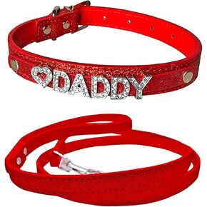 نعم ، طوق Daddy Choker و Leash - تعيين Daddy DOM DDLG/ABDL LEATHER (أحمر)