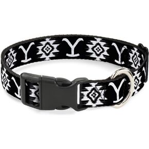 Paramount Network Pet Collar, Dog Collar Plastic Buckle, Yellowstone Dutton Ranch and Native American Icons Black, 20 to 31 Inches 1.5 Inch Wide