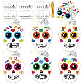 Chiazllta 30 PCS Sugar Skull Kits Kids DIY Day of the Dead Craft ، Kindergarten Art Craft Make Your Mexican Skull الخاص بك لمرحلة ما قبل المدرسة للعب المنزلية.