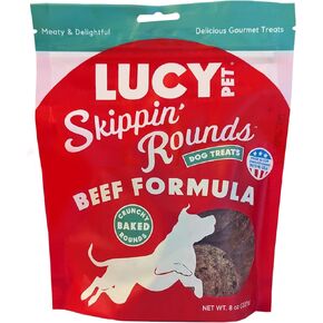 Lucy Pet Skippin' Rounds Beef Formula Dog Treats; Crunchy, Meaty Baked Treats, 8oz Bag