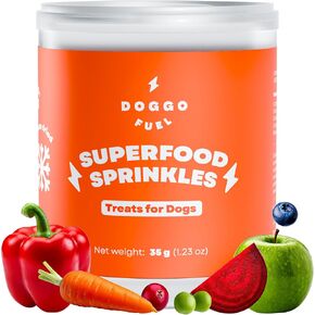 Natural Dog Food Topper Superfood Sprinkles with 7 Freeze-Dried Fruits & Vegetables - Grain-Free Training Treats & Meal Enhancer for Picky Eaters - Vegan, Non-GMO Pet Supplement