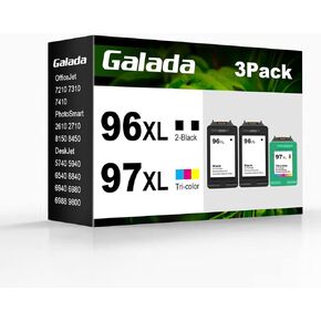 Galada Remanufactured Ink Cartridge Replacement for HP 96XL 96 XL 97XL 97 XL Work with Deskjet 6940 6988 6980 Officejet 7310 7210 PhotoSmart 2610 Printers 3 Pack (2 Black, 1 Color)