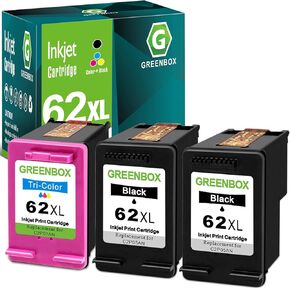 GREENBOX 62XL Ink Cartridge Black/Tri-Color Replacement for HP 62XL Ink Cartridge 62 XL for Envy 7640 5660 5540 5640 7645 5549 Officejet 5740 5741 8040 OfficeJet 200 250 Mobile Printer Ink, 3 Pack