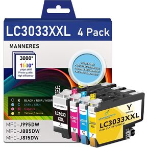 LC3033 BK/C/M/Y Super High Yield Ink Cartridge Compatible for Brother LC3033XXL Ink Cartridge Replacement for Brother LC3035 LC3033 Ink MFC-J995DW MFC-J995DWXL MFC-J815DW MFC-J805DW Printer (4-Pack)