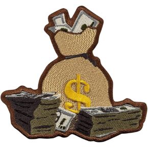 EMBROVERSE Money Bag Patch - Embroidered Dollars Prosperity Symbol - Iron On Patches - Size: 3.9 x 3.7 inches