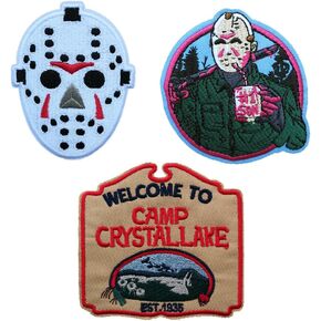 3 PCS Killer Jason Mask Embroidered Iron On Patches Camp Crystall Lake Horror Movie TV Halloween Applique