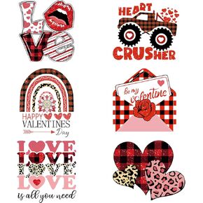 6 Sheets Valentines Iron on Transfer Stickers T Shirt, Valentines HTV Heat Transfer Vinyl, DTF Transfers Ready to Press