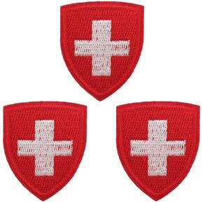 Cute-Patch 3pcs Set Mini Switzerland Flag Shield Embroidered Iron on sew on Patches Swiss Travel Emblem