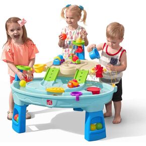 Step2 Ball Buddies Adventure Center Fansle for Kids و Idoor and Outdoor Kids Water Water Sensory Pool ، أعمارهم 1.5 سنة ، و 23 قطعة ملحقات لعبة مائية ، أزرق