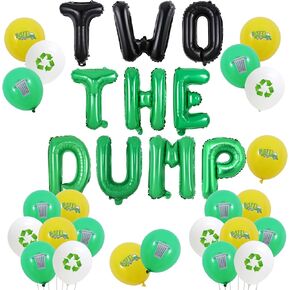 Garbage Truck 2nd Birthday Party Decorations Two The Dump Balloon Banner Trash Truck Balloon Recycled Balloon for Waste Management Birthday Party Recycling Party Supplies
