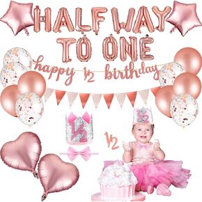 Zhanmai 31 PCS Half Half Party Party Decor Girl 1/2 ديكورات عيد ميلاد 6 أشهر من الوردي طفل لطيف لافت
