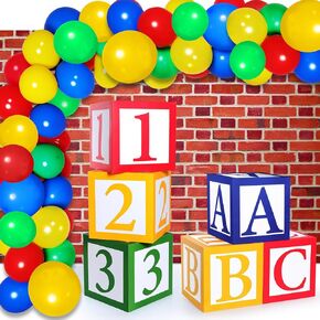 75 PCS ABC Friend Street Party مجموعة صناديق ملونة البالونات قوس جارلاند كيت ريد بريك جدار الحفل الخلفية ل ABC Friend Friend Party Party Birthday Baby Shower Party Supplies