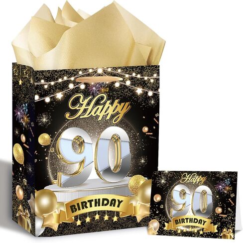 Allparty Black Gold 50th Birthday Gift Bag with Card and Tissue Paper Large 50th Birthday Wrap Paper Bag for Anniversary Party Favors Supplies Decorations in Saudi Arabia