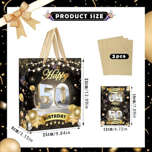 Allparty Black Gold 50th Birthday Gift Bag with Card and Tissue Paper Large 50th Birthday Wrap Paper Bag for Anniversary Party Favors Supplies Decorations in Saudi Arabia