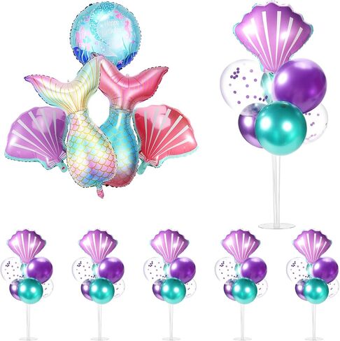 6 Sets Mermaid Birthday Decorations,Mermaid Balloon Stands for Table,Mermaid Balloons,Sea Shell Balloons,Mermaid Party Decorations,Mermaid Party Favors in Saudi Arabia