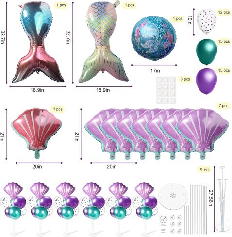 6 Sets Mermaid Birthday Decorations,Mermaid Balloon Stands for Table,Mermaid Balloons,Sea Shell Balloons,Mermaid Party Decorations,Mermaid Party Favors in Saudi Arabia