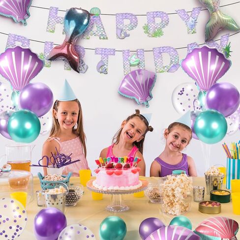 6 Sets Mermaid Birthday Decorations,Mermaid Balloon Stands for Table,Mermaid Balloons,Sea Shell Balloons,Mermaid Party Decorations,Mermaid Party Favors in Saudi Arabia