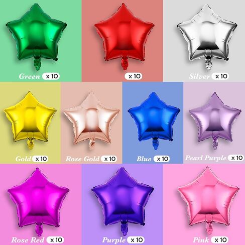Raiten 100 Pieces 18 Inch Star Shape Foil Balloon Foil Helium Balloons Star Balloon for New Year Eve Party Birthday Wedding Decorations(Multicolor) in Kuwait