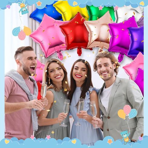 Raiten 100 Pieces 18 Inch Star Shape Foil Balloon Foil Helium Balloons Star Balloon for New Year Eve Party Birthday Wedding Decorations(Multicolor) in Kuwait