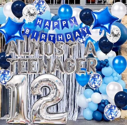 12th Birthday Decorations for Boys Blue, Almost a Teenager 12th Birthday Balloons Silver 12th Birthday Banner Number 12 Star Foil Balloons Confetti Balloons for 12 Years Old Birthday Boys(12th) in Kuwait